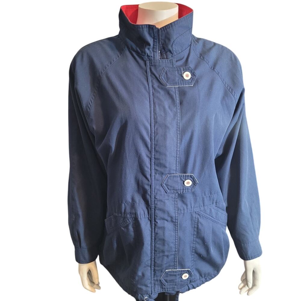Vintage 90s Climate Zone Blue Red Trim Jacket M Preppy Minimalist Windbreaker